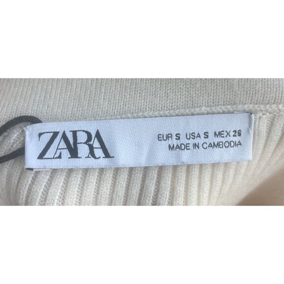 Zara Pencil Midi Skirt Size S  Bodycon Ribbed Knit Cream Off White - Picture 7 of 7